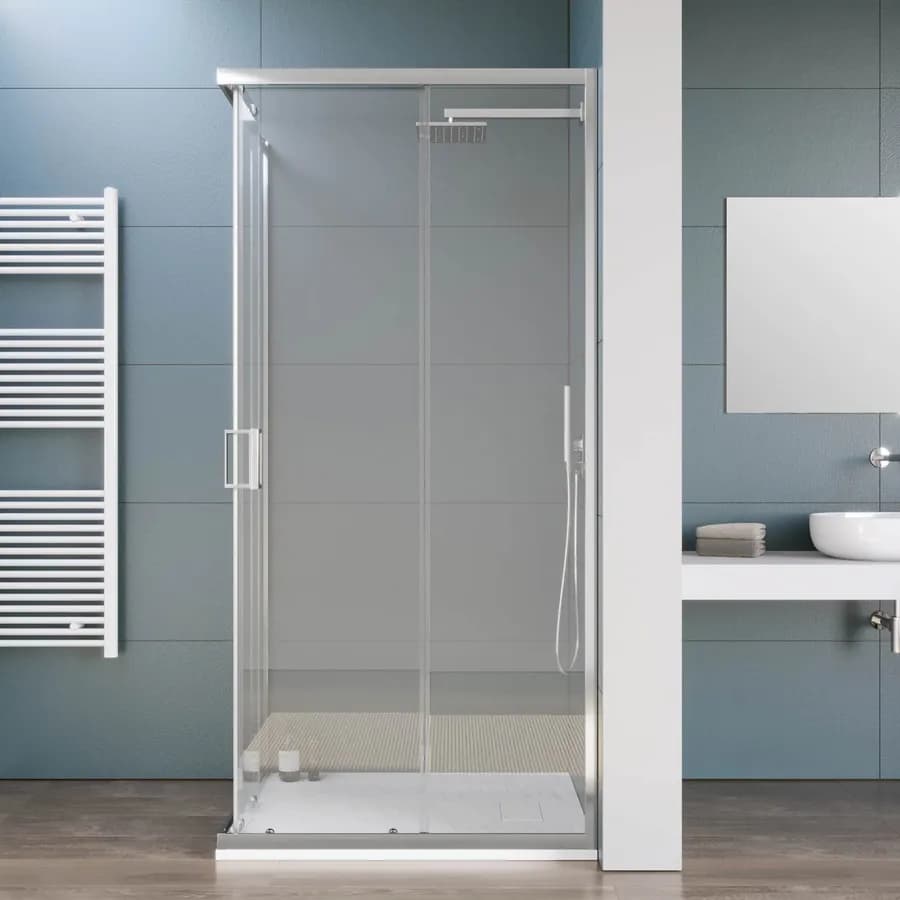 Box doccia 70x90 cm angolare scorrevole con vetro trasparente e profilo cromo 200h - Skin