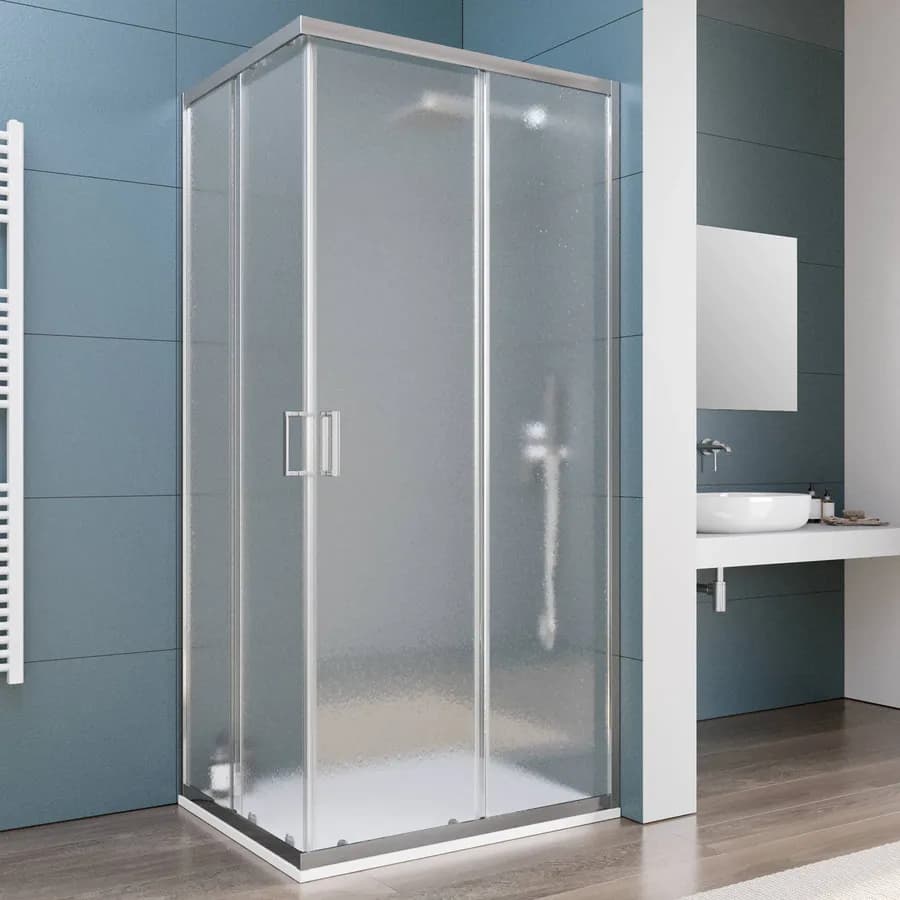 Box doccia 80x100 cm angolare scorrevole con vetro stampato e profilo cromo 200h - Skin