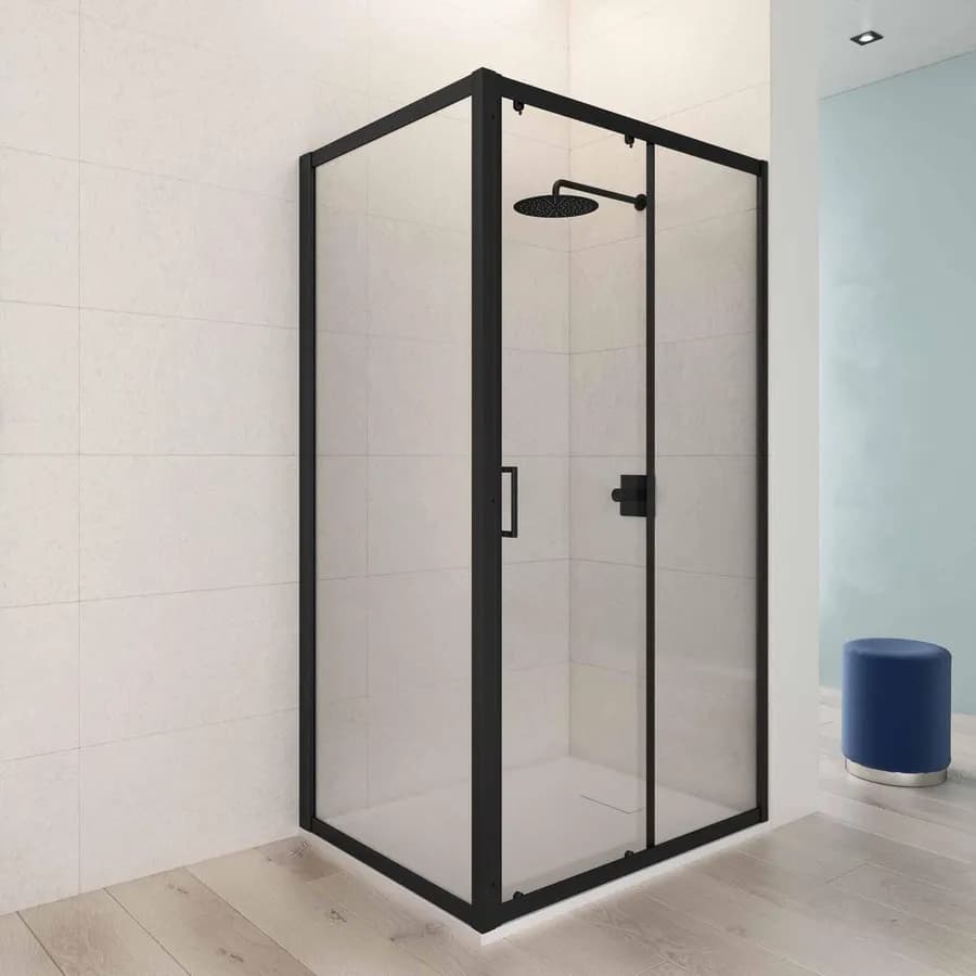 Box doccia angolare 80x105 cm scorrevole trasparente telaio nero - Nait