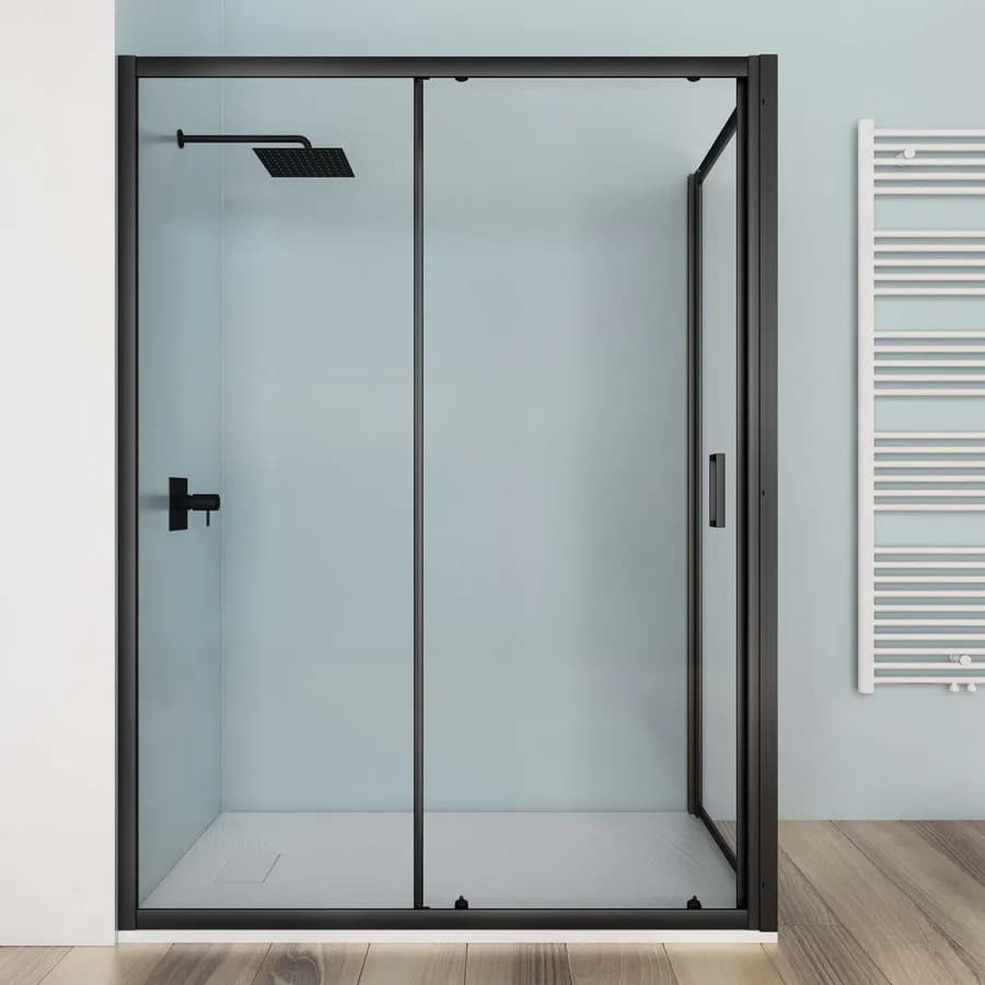 Box doccia angolare 80x140 cm scorrevole trasparente telaio nero - Nait