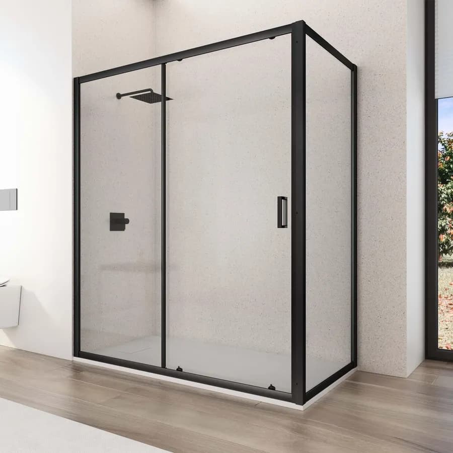 Box doccia angolare 80x150 cm scorrevole trasparente telaio nero - Nait