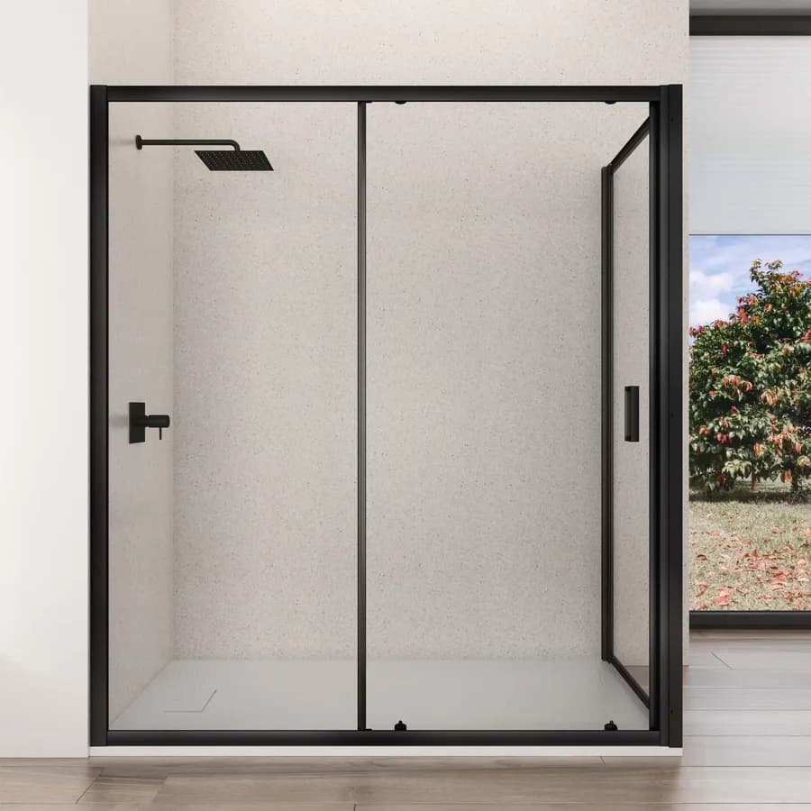Box doccia angolare 80x150 cm scorrevole trasparente telaio nero - Nait