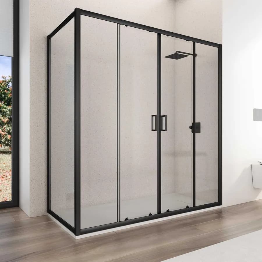 Box doccia angolare 80x160 cm scorrevole trasparente telaio nero - Nait
