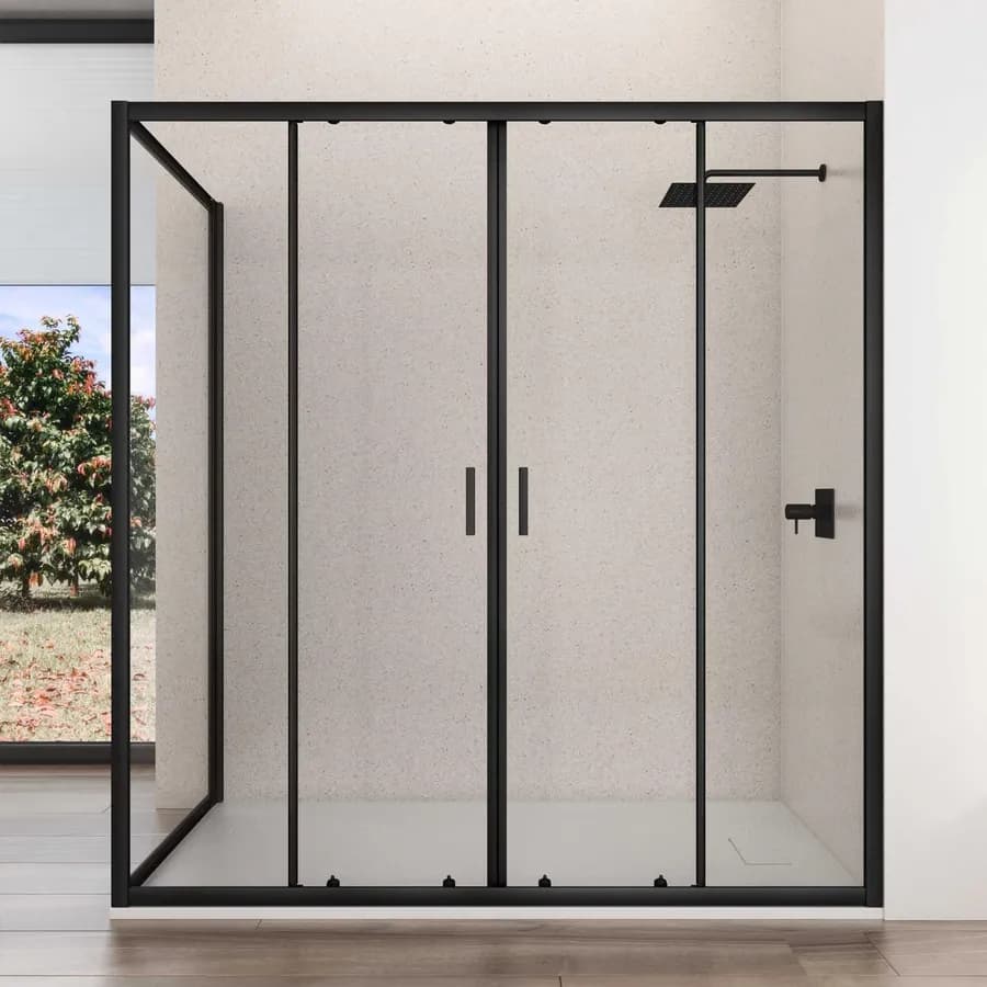 Box doccia angolare 80x160 cm scorrevole trasparente telaio nero - Nait