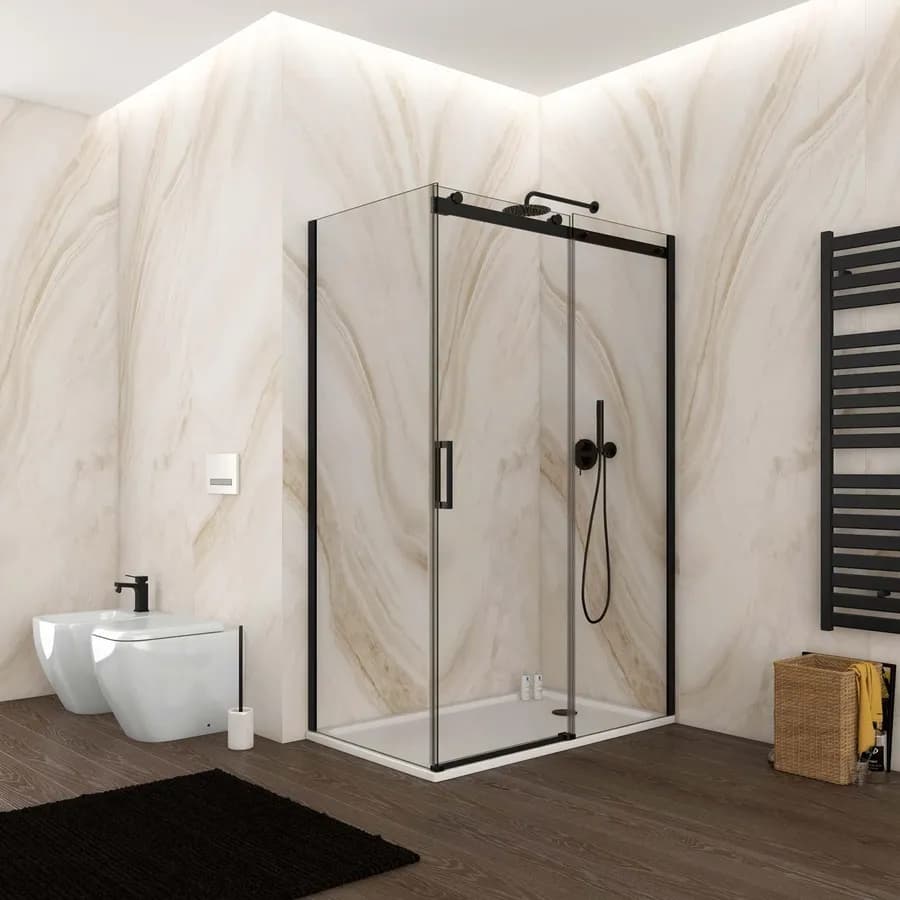 Box doccia 90x130 cm scorrevole vetro anticalcare trasparente profilo nero opaco 195h - Rail