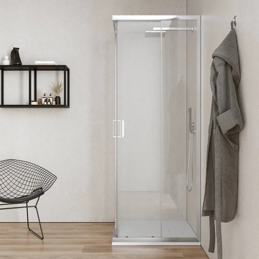 Box doccia 90x90 cm angolare scorrevole con vetro trasparente e profilo cromo 200h - Skin
