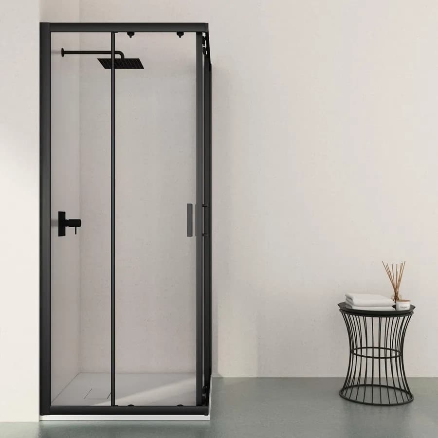 Box doccia angolare 90x90 cm scorrevole trasparente telaio nero - Nait