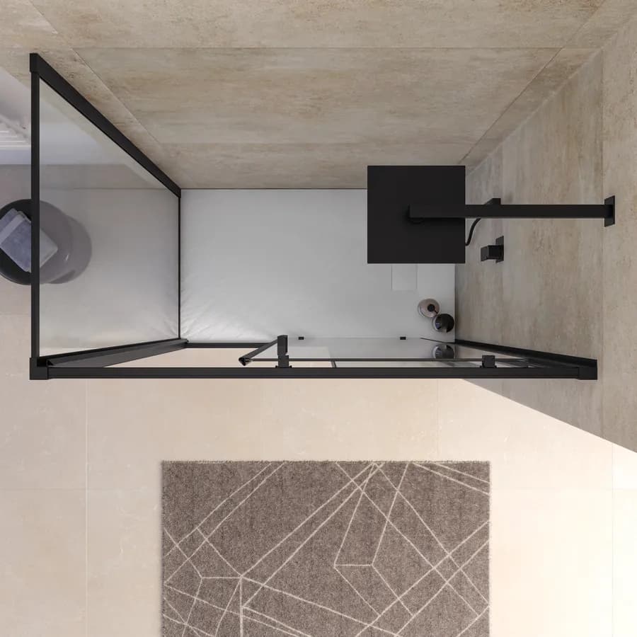 Box doccia angolare nero 70x100 cm porta scorrevole + lato fisso trasparente 200h cm anticalcare - Naomi