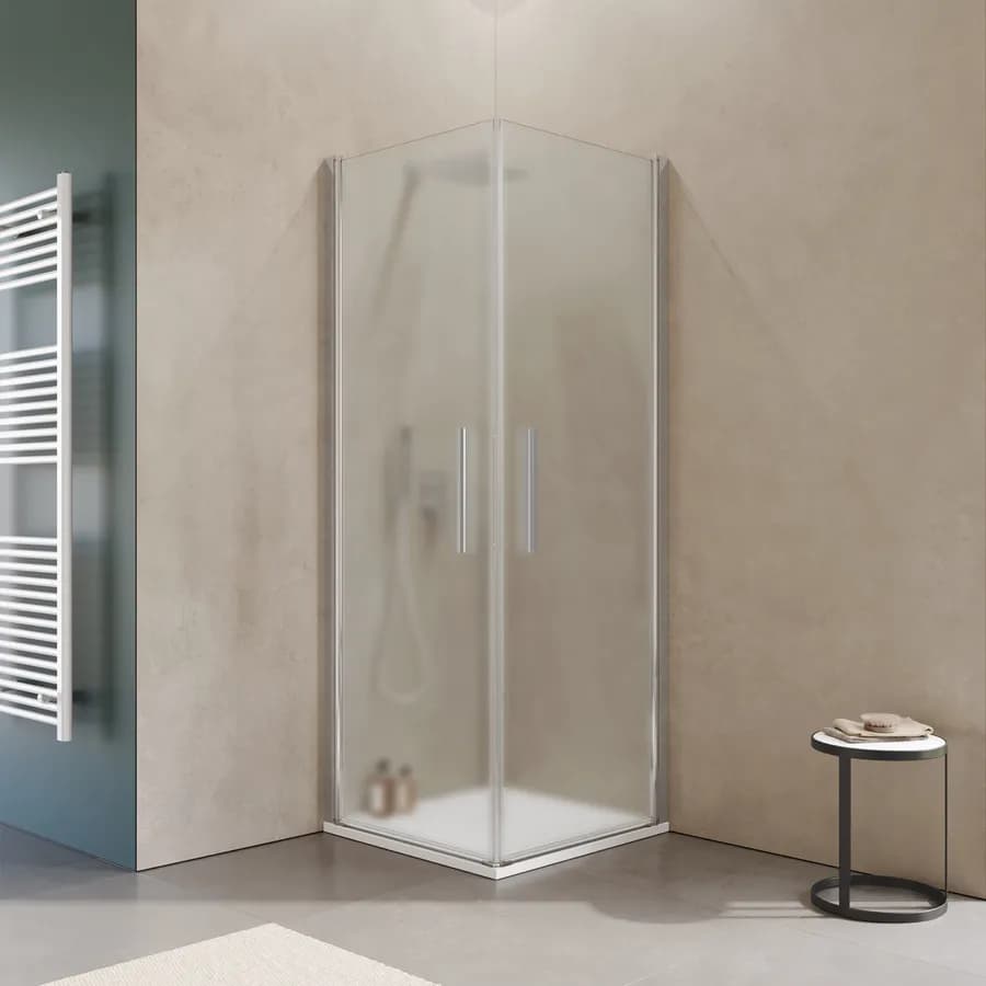Box doccia 70x70 cm doppio battente con vetro temperato opaco e profilo cromo 195h - Nilo