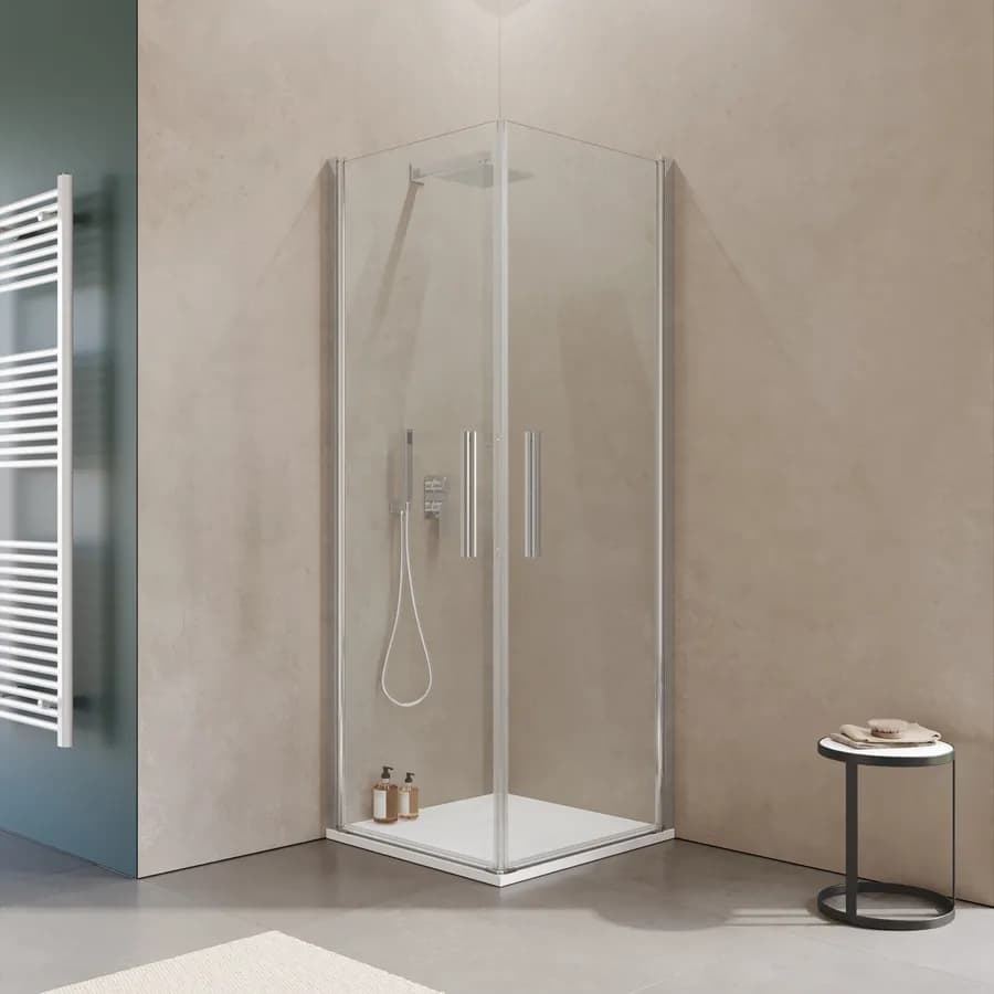 Box doccia 70x70 cm doppio battente con vetro temperato trasparente e profilo cromo 195h - Nilo