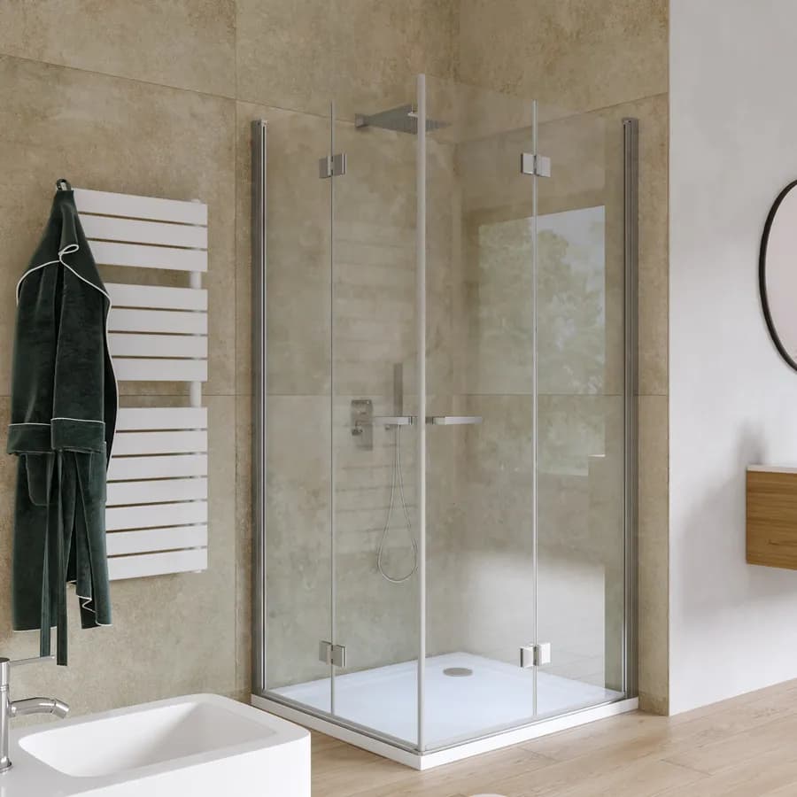 Box doccia 95x105 cm doppio soffietto in vetro temperato 6mm trasparente anticalcare 195h - Flexy