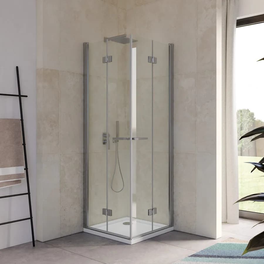 Box doccia 70x70 cm doppio soffietto vetro anticalcare trasparente profilo cromo 195h - Flexy