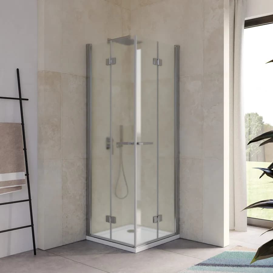 Box doccia 70x70 cm doppio soffietto vetro anticalcare opaco profilo cromo 195h - Flexy