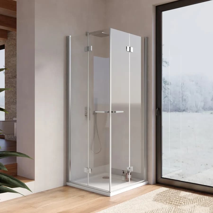 Box doccia 80x80 cm doppio soffietto vetro anticalcare trasparente profilo cromo 195h - Flexy