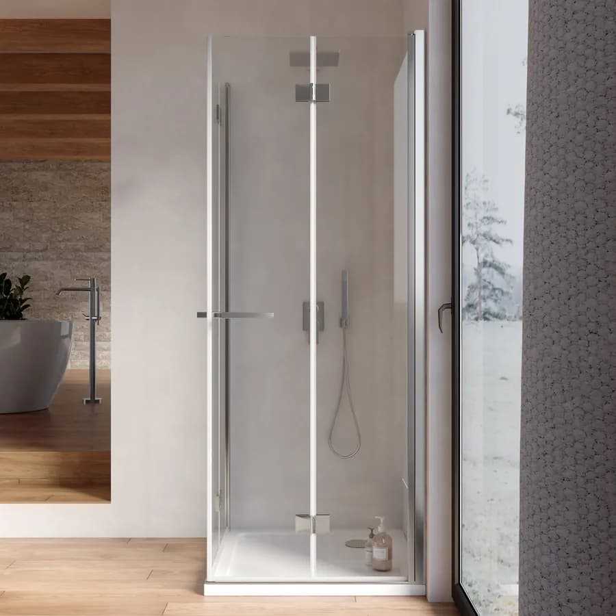 Box doccia 80x80 cm doppio soffietto vetro anticalcare trasparente profilo cromo 195h - Flexy