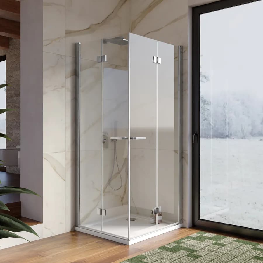 Box doccia 85x95 cm doppio soffietto in vetro anticalcare trasparente profilo cromo 195h - Flexy
