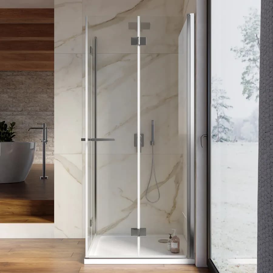 Box doccia 85x95 cm doppio soffietto in vetro anticalcare trasparente profilo cromo 195h - Flexy