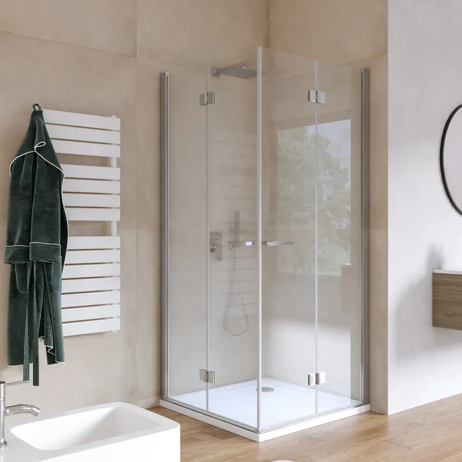 Box doccia 90x90 cm doppio soffietto in vetro anticalcare trasparente profilo cromo 195h - Flexy