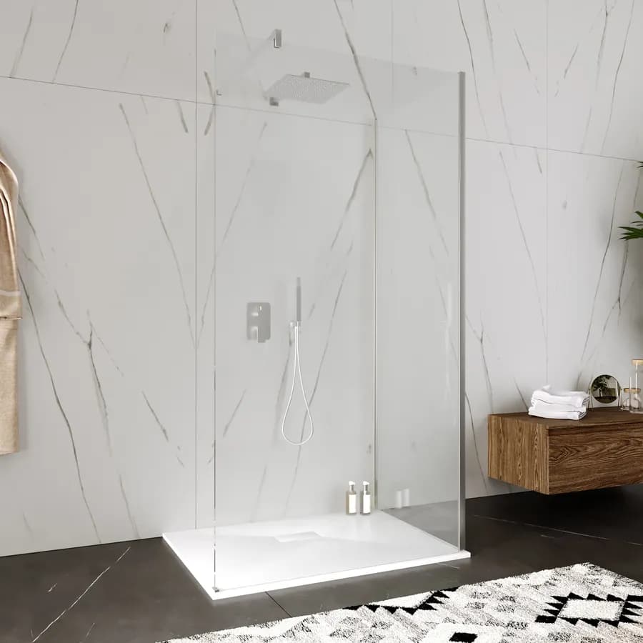 Box doccia walk-in 90x100 cm angolare con vetro trasparente e profilo cromo 200h - Keep