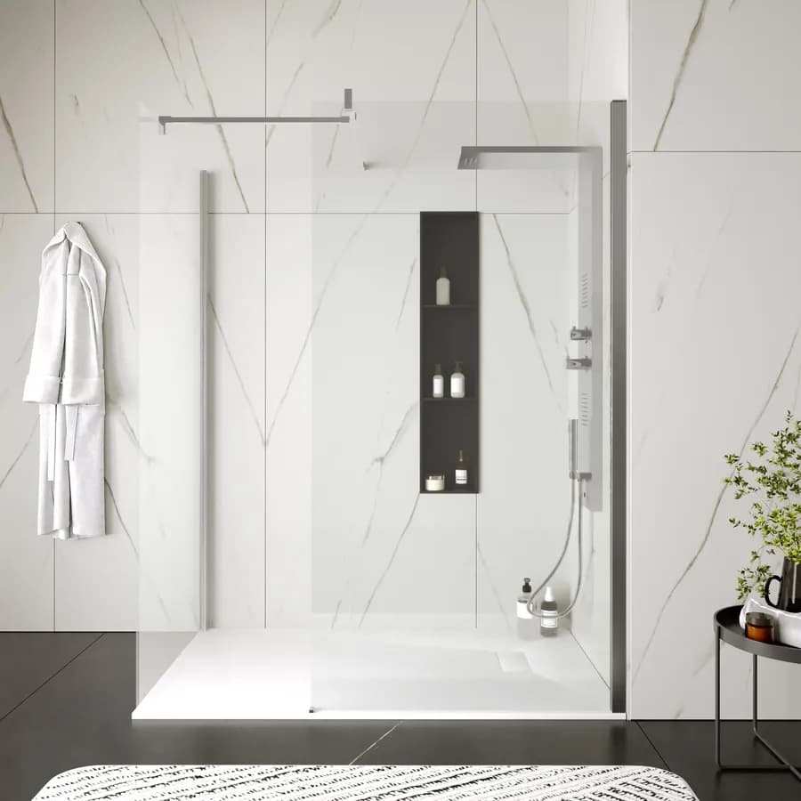 Box doccia walk-in due lati 90x100 cm vetro anticalcare trasparente 8mm e profilo cromo 200h - Keep