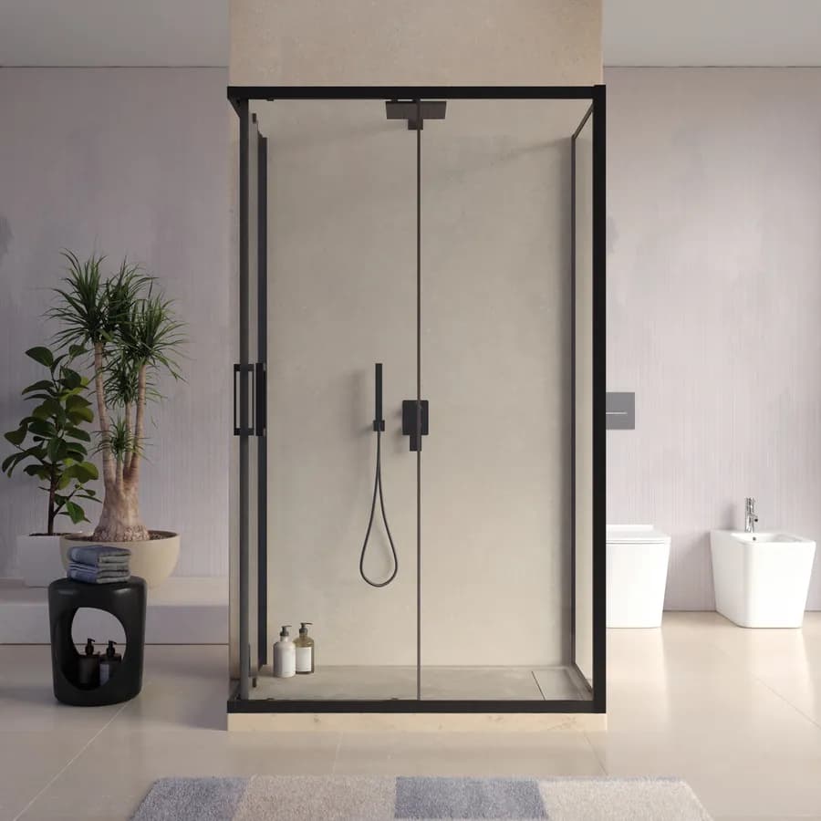 Box doccia nero 3 lati 70x120x70 doppio scorrevole anticalcare 200h cm - Naomi