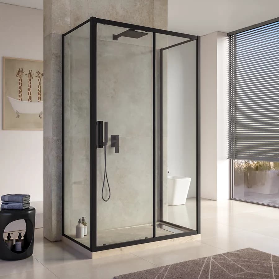 Box doccia nero 3 lati 80x140x80 porta scorrevole anticalcare trasparente - Naomi