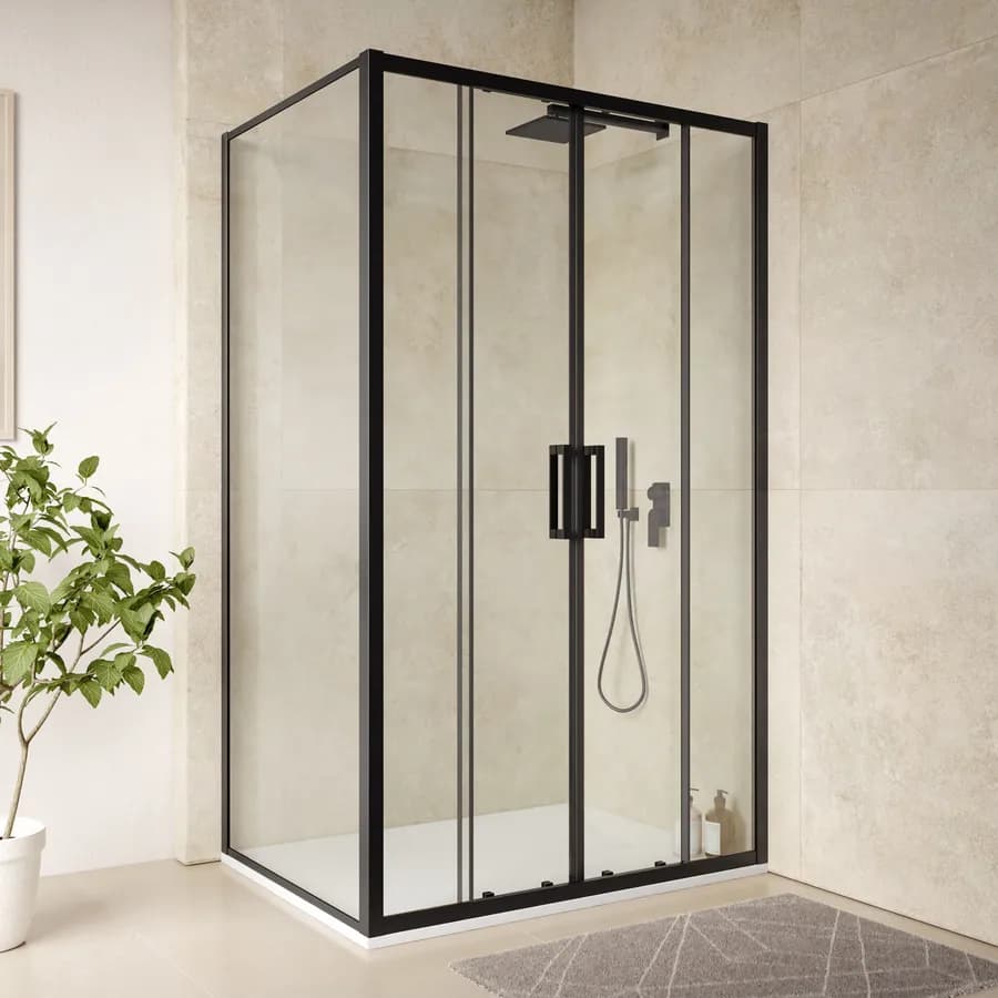 Box doccia nero 90x120cm angolare scorrevole a 4 ante in vetro temperato anticalcare 200h - Naomi