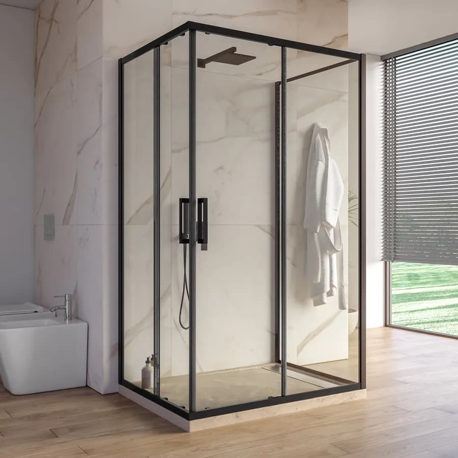 Box doccia nero tre lati 90x120x90cm apertura doppio scorrevole anticalcare 200h - Naomi