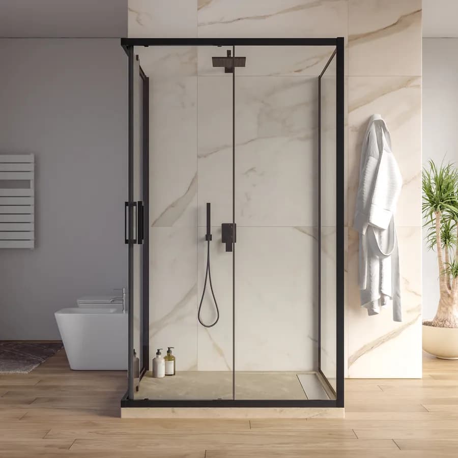 Box doccia nero tre lati 90x120x90cm apertura doppio scorrevole anticalcare 200h - Naomi