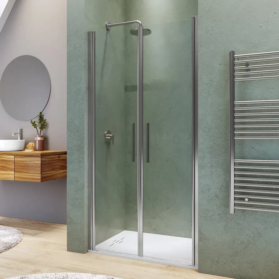 Box doccia nicchia 100 cm saloon con vetro anticalcare trasparente e profilo cromo 195h - Lost