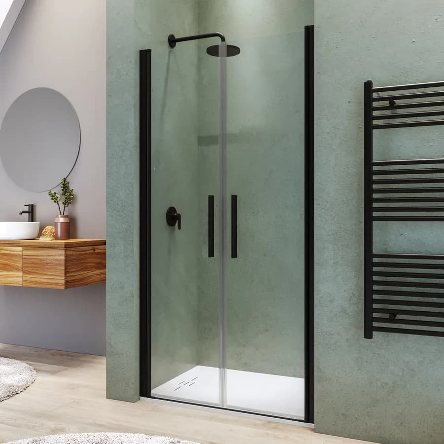 Box doccia nicchia 100 cm saloon con vetro anticalcare trasparente e profilo nero 195h - Lost