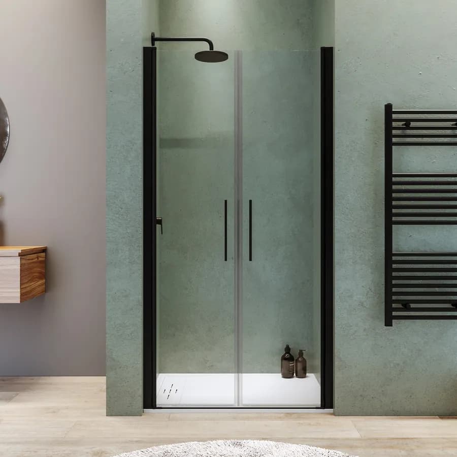 Box doccia nicchia 100 cm saloon con vetro anticalcare trasparente e profilo nero 195h - Lost
