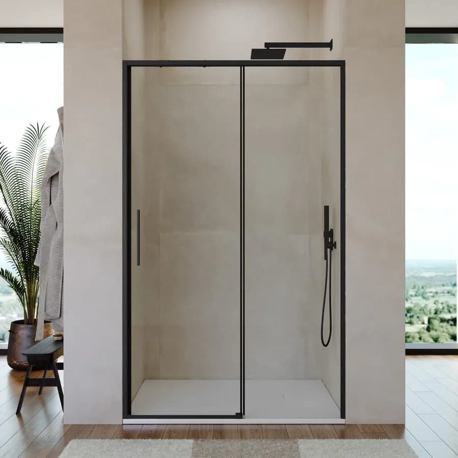 Box doccia nicchia 100 cm scorrevole con vetro trasparente e profilo nero opaco 195h - Silent