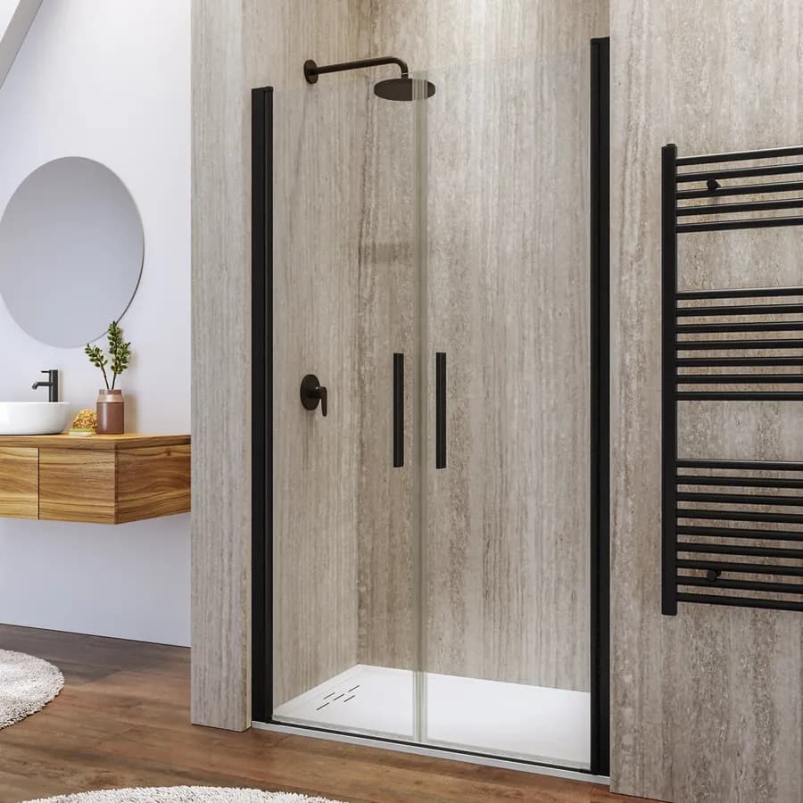 Box doccia nicchia 110 cm saloon con vetro anticalcare trasparente e profilo nero 195h - Lost