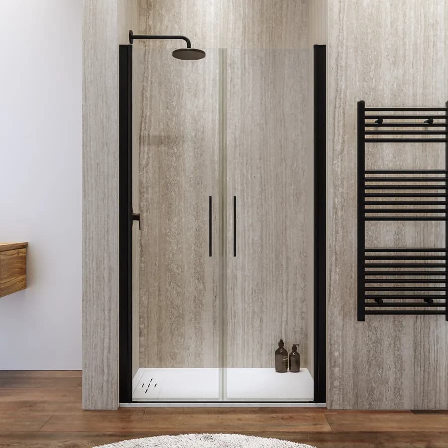 Box doccia nicchia 110 cm saloon con vetro anticalcare trasparente e profilo nero 195h - Lost