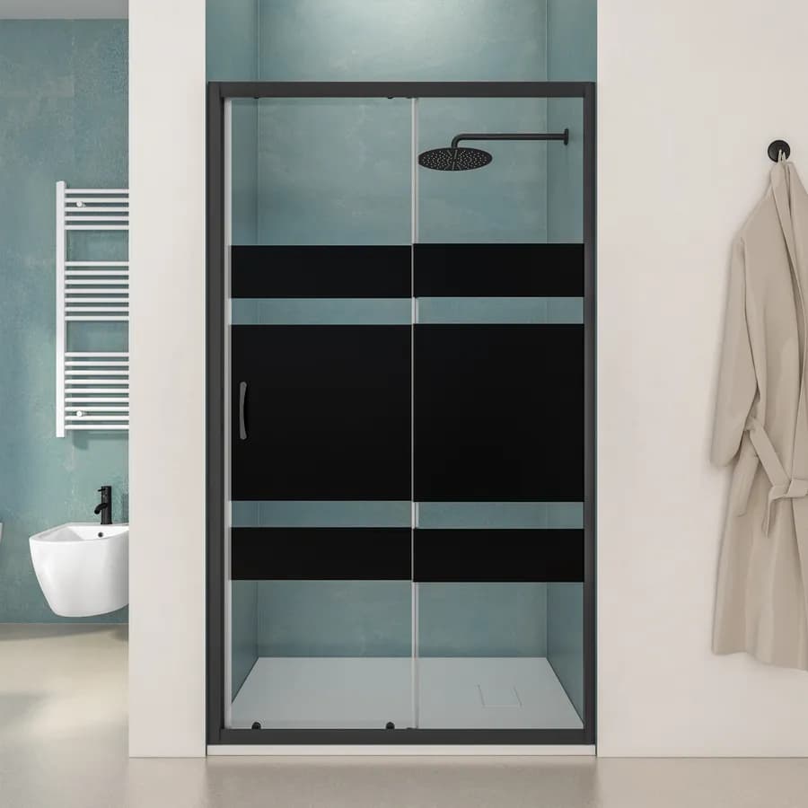 Box doccia nicchia 120 cm scorrevole con vetro serigrafato nero e profilo nero opaco 185h - Lite