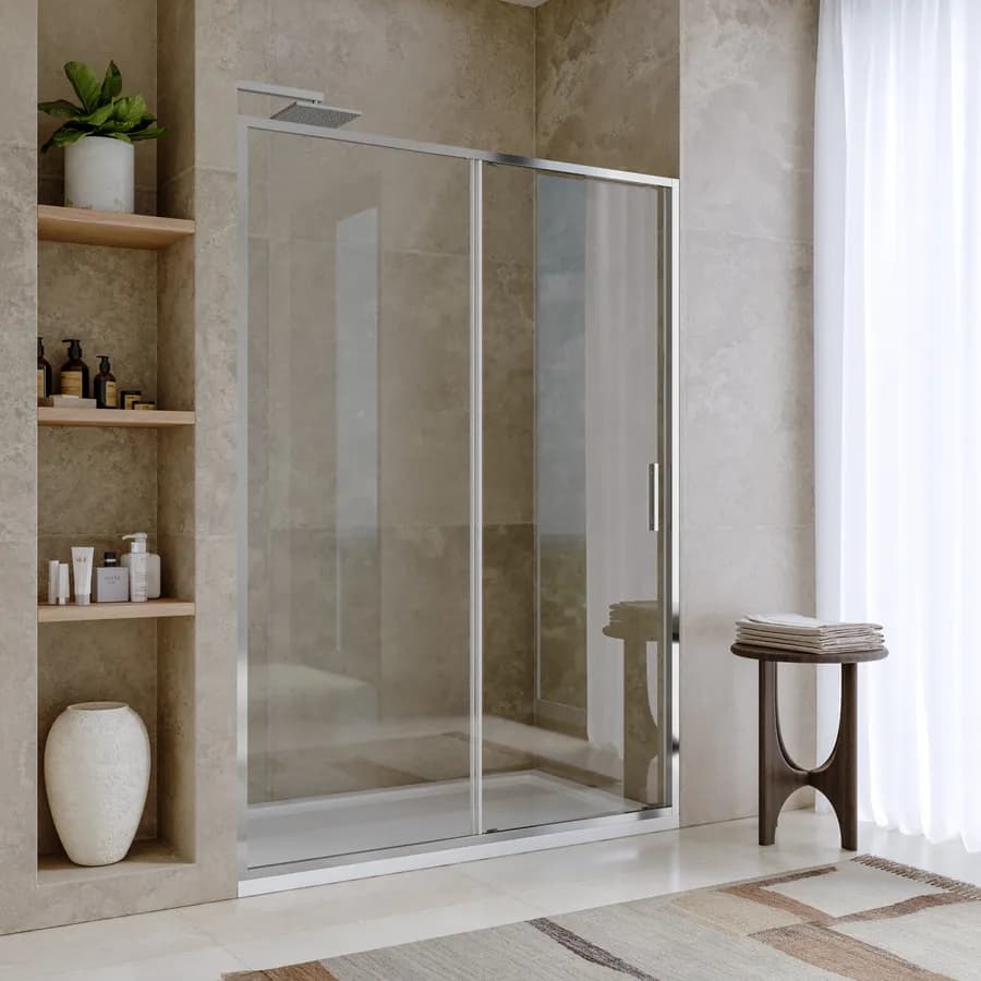 Box doccia nicchia 120 cm scorrevole con vetro slim trasparente e profilo cromo 195h - Glide