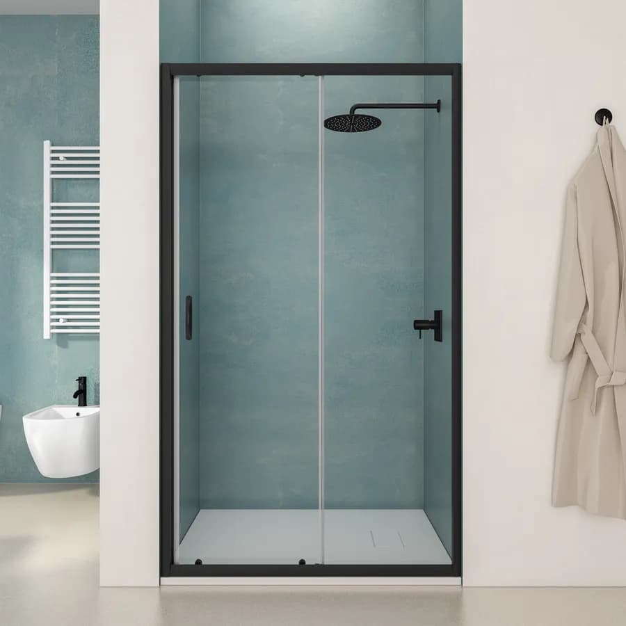 Box doccia nicchia 120 cm scorrevole con vetro trasparente e profilo nero opaco 185h - Lite