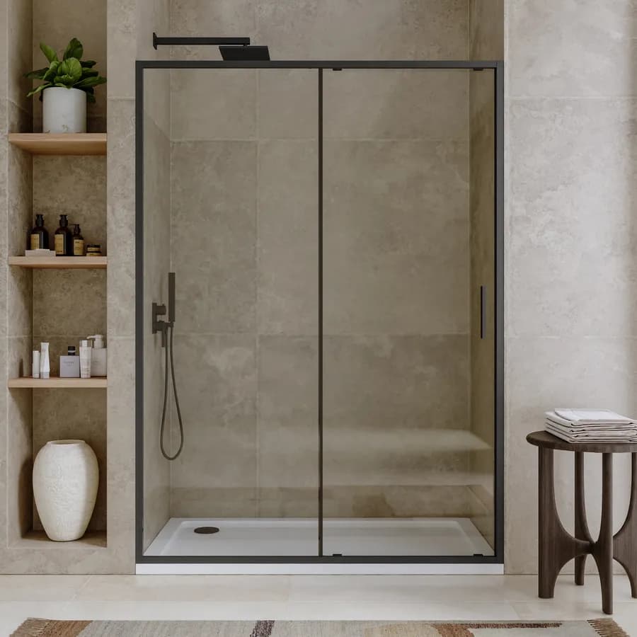 Box doccia nicchia 120 cm scorrevole con vetro slim trasparente e profilo nero opaco 195h - Glide