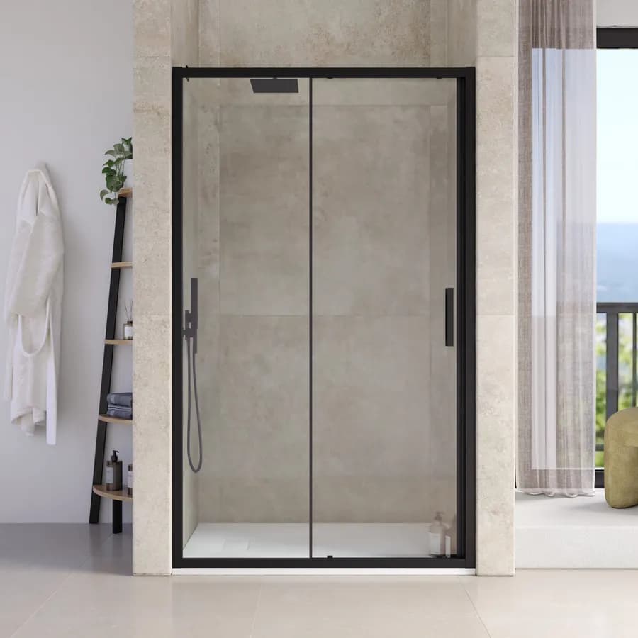 Box doccia nicchia 130 cm profilo nero opaco con vetro temperato anticalcare 200h cm - Naomi