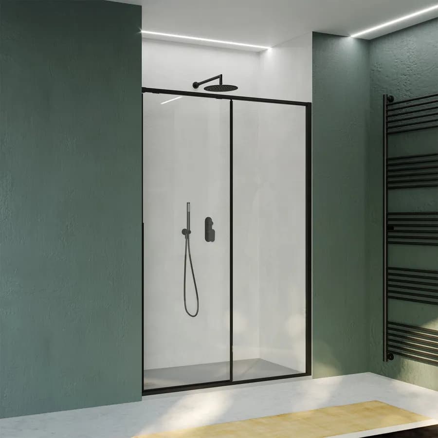 Box doccia nicchia 130 cm scorrevole dx vetro anticalcare trasparente profilo nero 200h - Helena