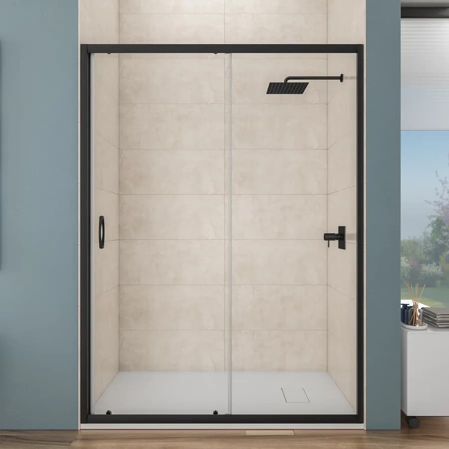 Box doccia nicchia 150 cm scorrevole con vetro trasparente e profilo nero opaco 185h - Lite