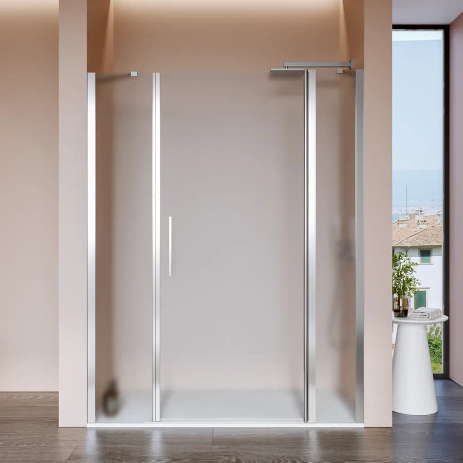 Box doccia nicchia 155 cm 35 giunto + 80 battente + 40 fisso con vetro temperato opaco e profilo cromo 195h - Nilo