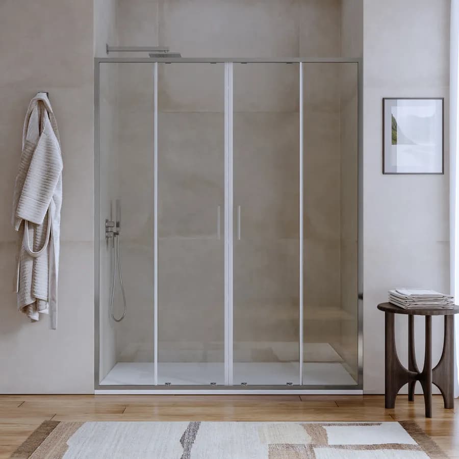 Box doccia nicchia 160 cm doppio scorrevole con vetro slim trasparente e profilo cromo 195h - Glide