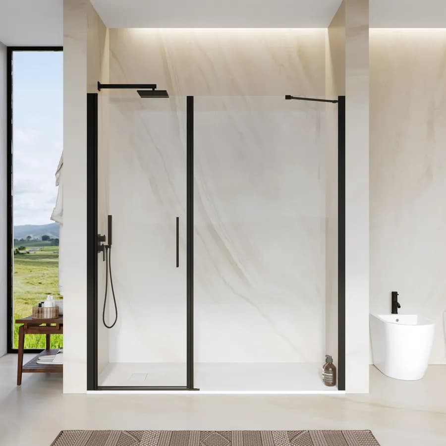 Box doccia nicchia 165 cm battente 65 e lato fisso 100 con profilo nero 195h - Nilo