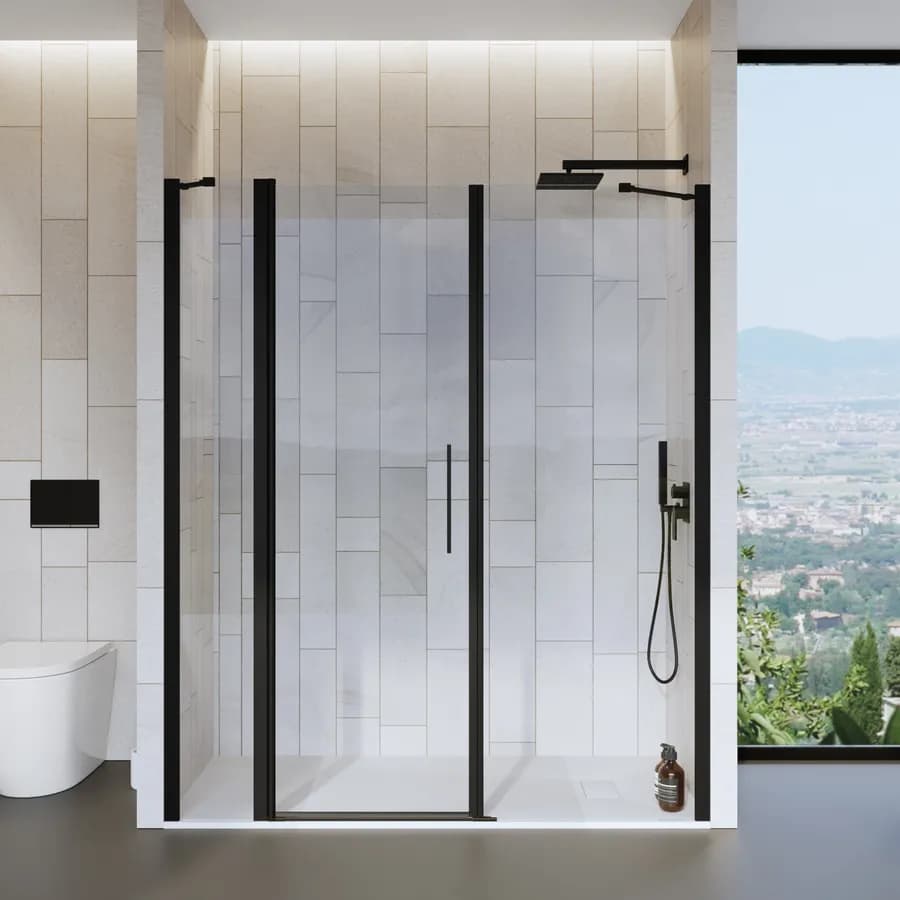Box doccia nicchia 170 cm 30 giunto + 70 battente + 70 fisso con profilo nero 195h - Nilo