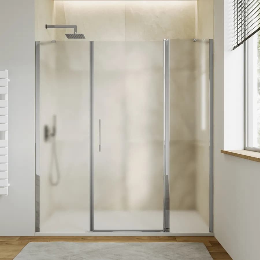 Box doccia nicchia 175 cm 45 giunto + 80 battente + 50 fisso con vetro temperato opaco e profilo cromo 195h - Nilo