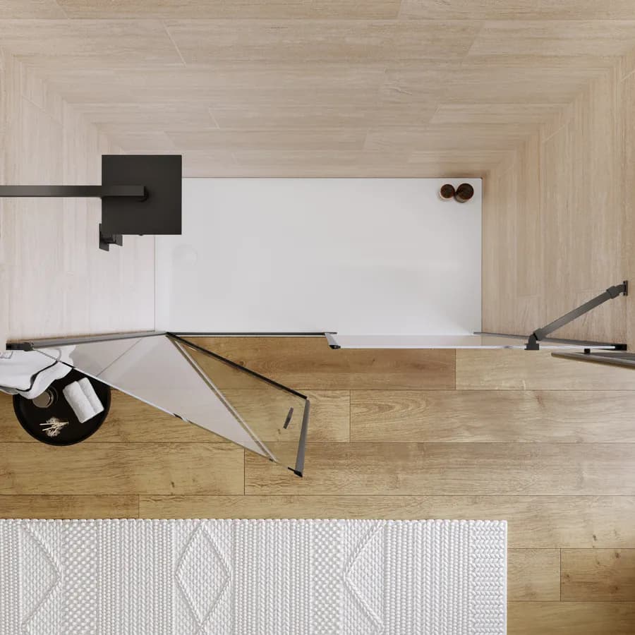 Box doccia nicchia 175 cm battente 95 cm e lato fisso con vetro temperato trasparente e profilo nero 190h - Nilo