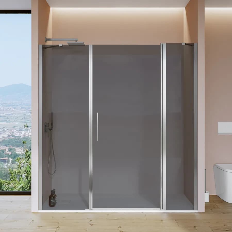 Box doccia nicchia 180 cm 40 giunto + 75 battente + 65 fisso con vetro temperato fumé e profilo cromo 195h - Nilo
