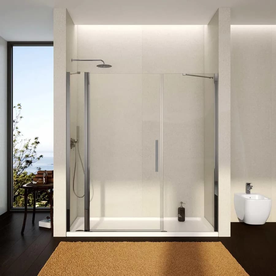 Box doccia nicchia 195 cm 20 giunto + 90 battente + 80 fisso trasparente 195h - Nilo